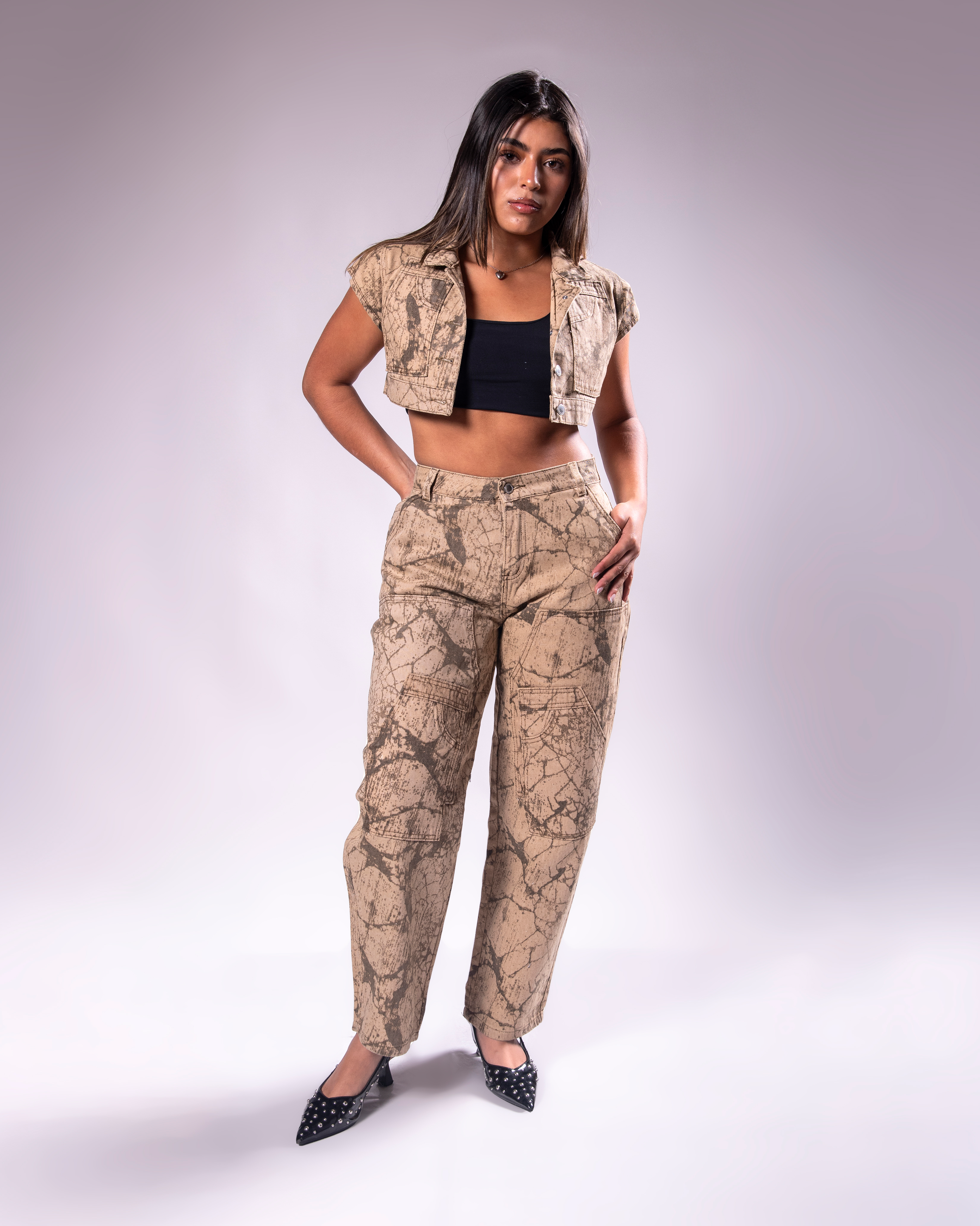 Set Denim Baggy Estampado Sobrepuesto