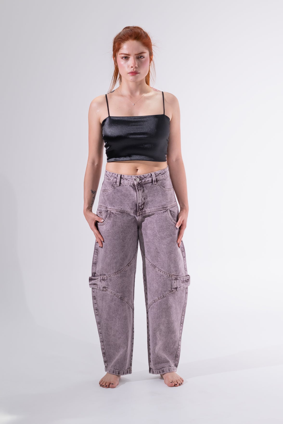 Jean Baggy trenza morado