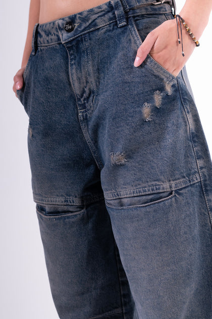 Jean Baggy sobrebolsillo Azul oscuro