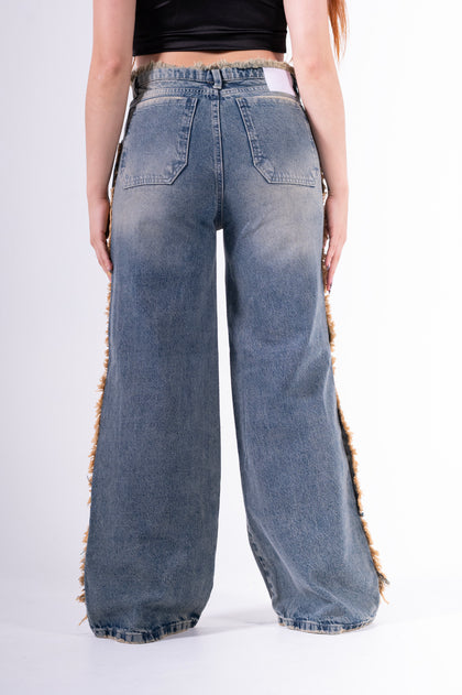 Jean palazzo parches desflecado azul anaranjado