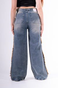 Jean palazzo parches desflecado azul anaranjado