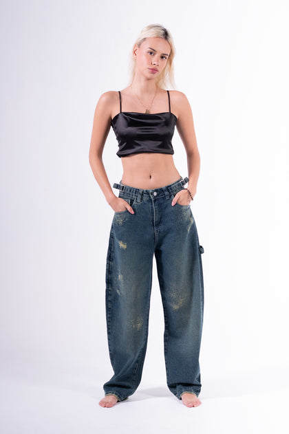 Jean baggy chispeado azul oscuro