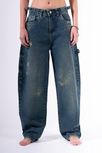 Jean baggy chispeado azul oscuro