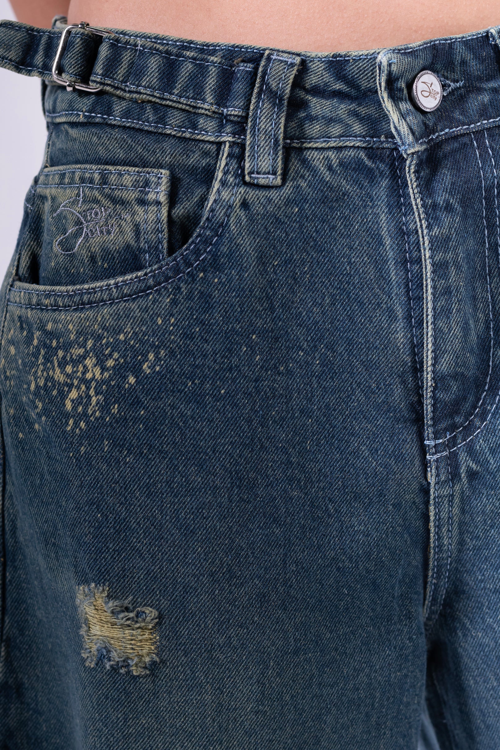Jean baggy chispeado azul oscuro