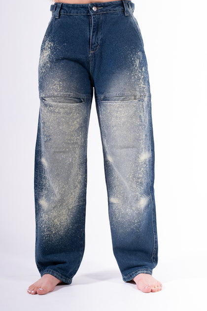 Jean Baggy sobrebolsillo chispeado azul