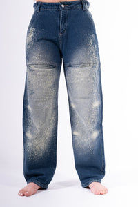 Jean Baggy sobrebolsillo chispeado azul