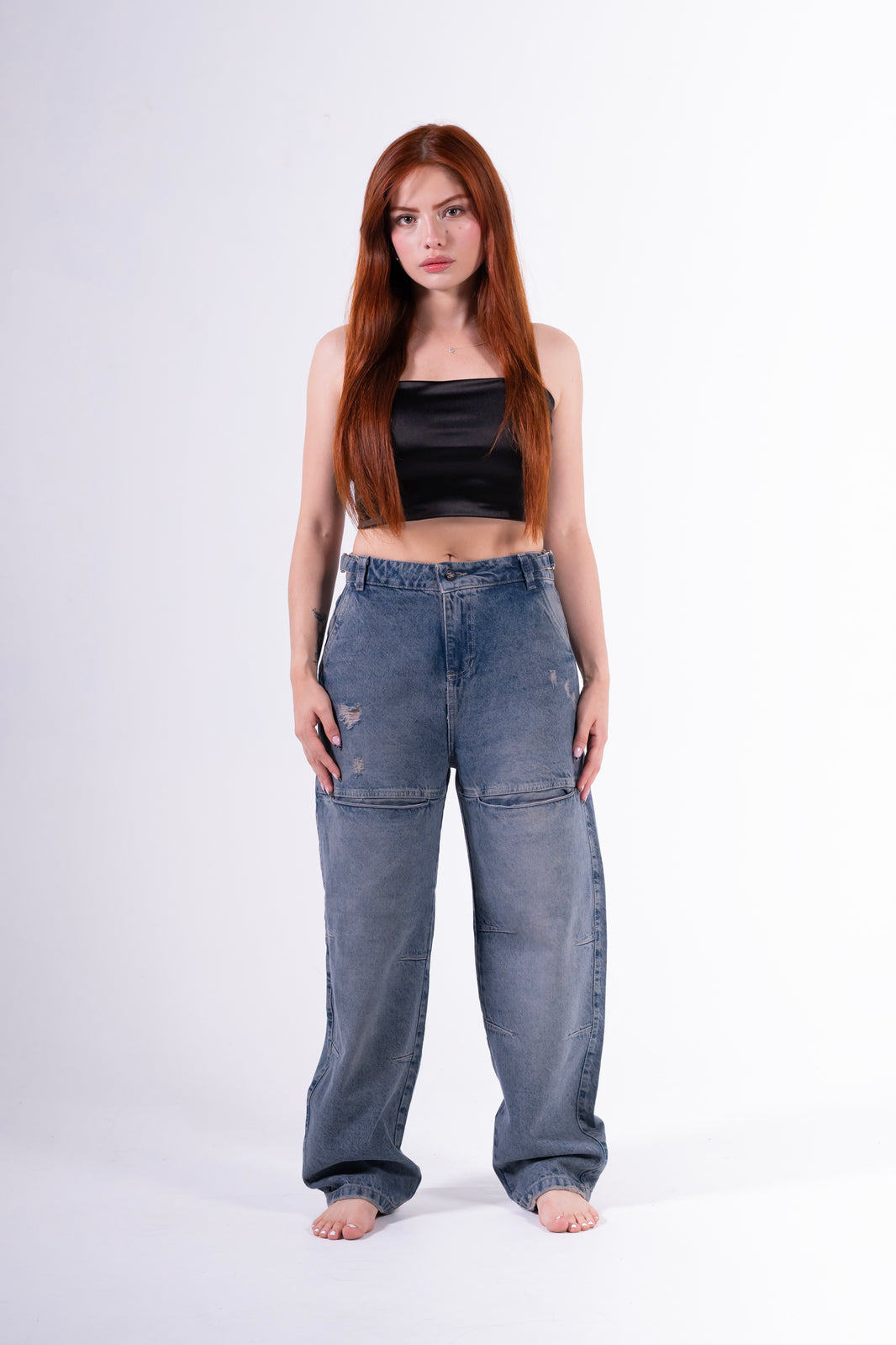 Jean baggy Sobrebolsillo azul petroleo