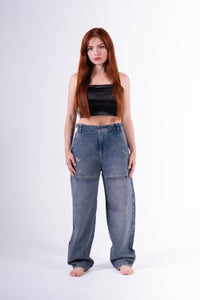 Jean baggy Sobrebolsillo azul petroleo