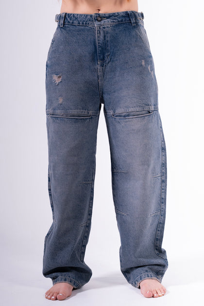Jean baggy Sobrebolsillo azul petroleo