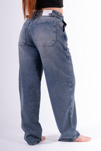 Jean baggy Sobrebolsillo azul petroleo