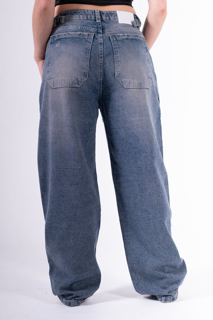 Jean baggy Sobrebolsillo azul petroleo
