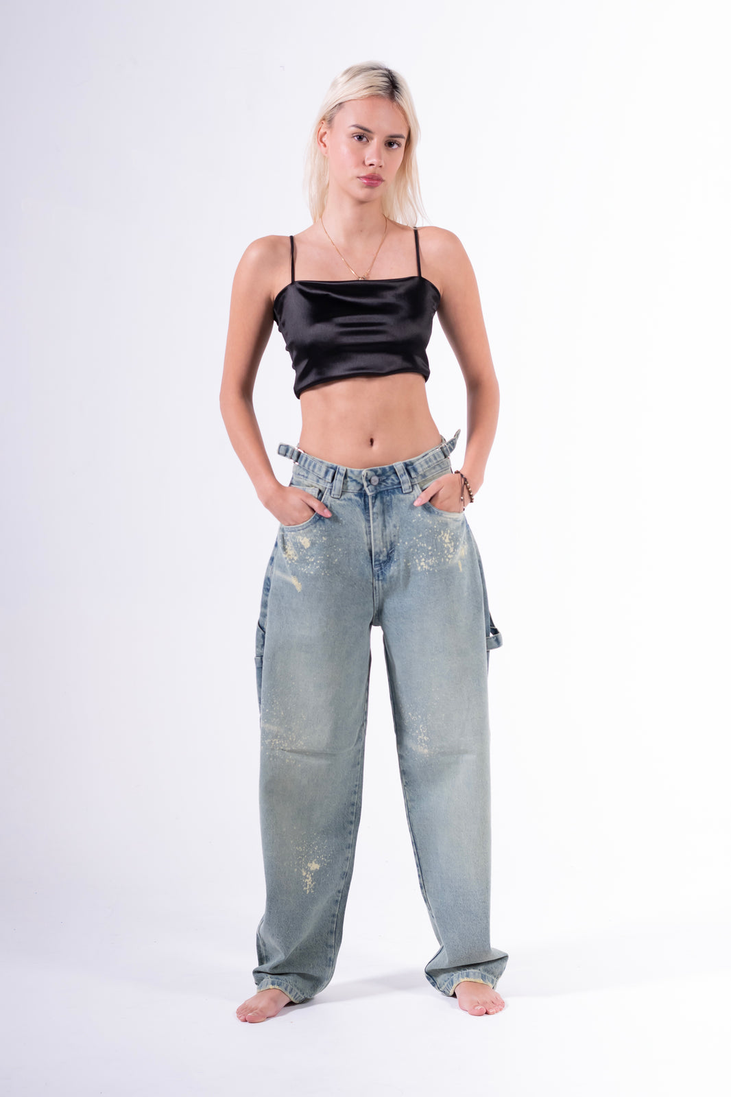 Jean baggy chispeado azul claro