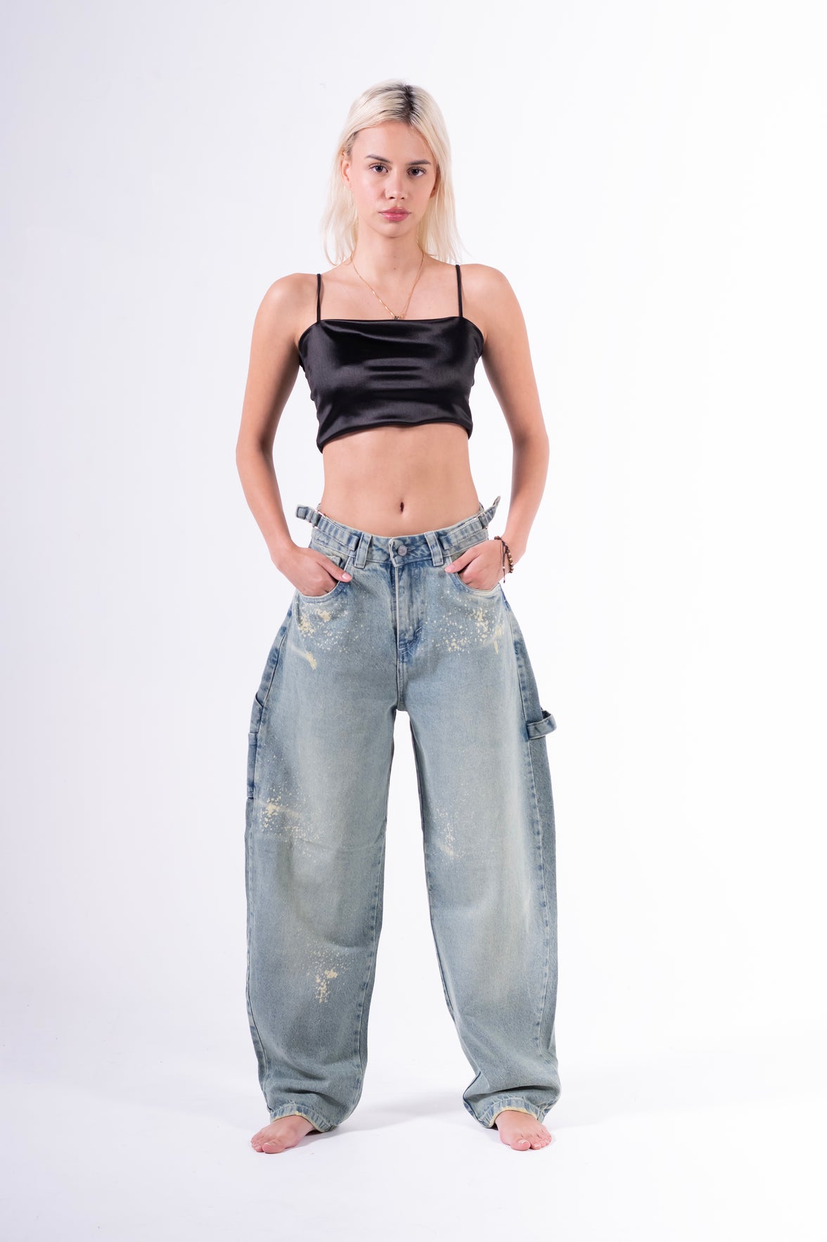 Jean baggy chispeado azul claro