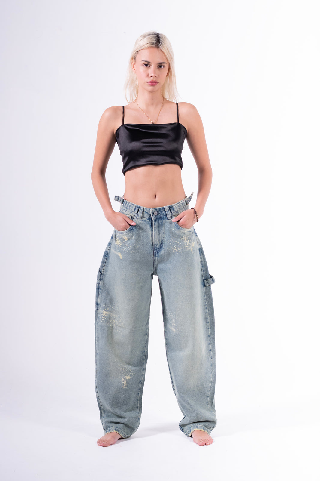 Jean baggy chispeado azul claro