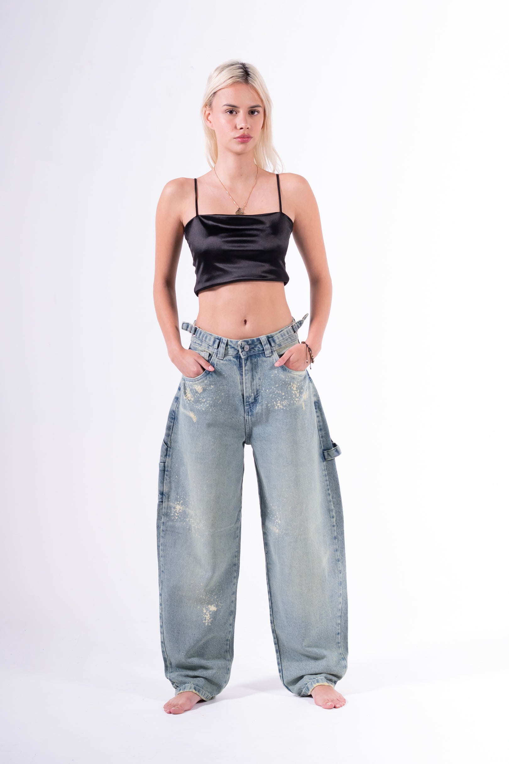 Jean baggy chispeado azul claro