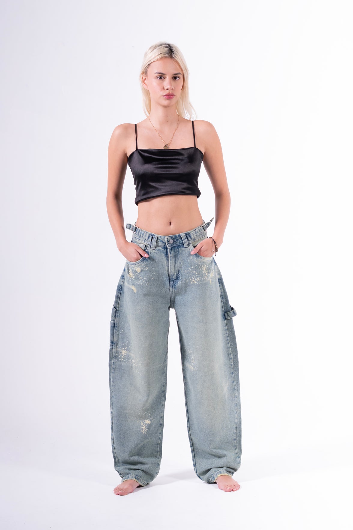 Jean baggy chispeado azul claro