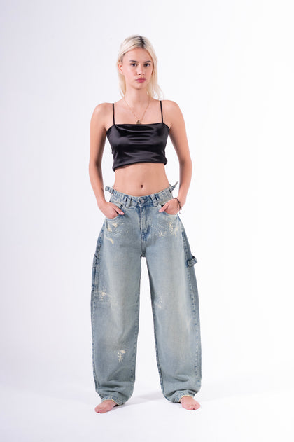 Jean baggy chispeado azul claro