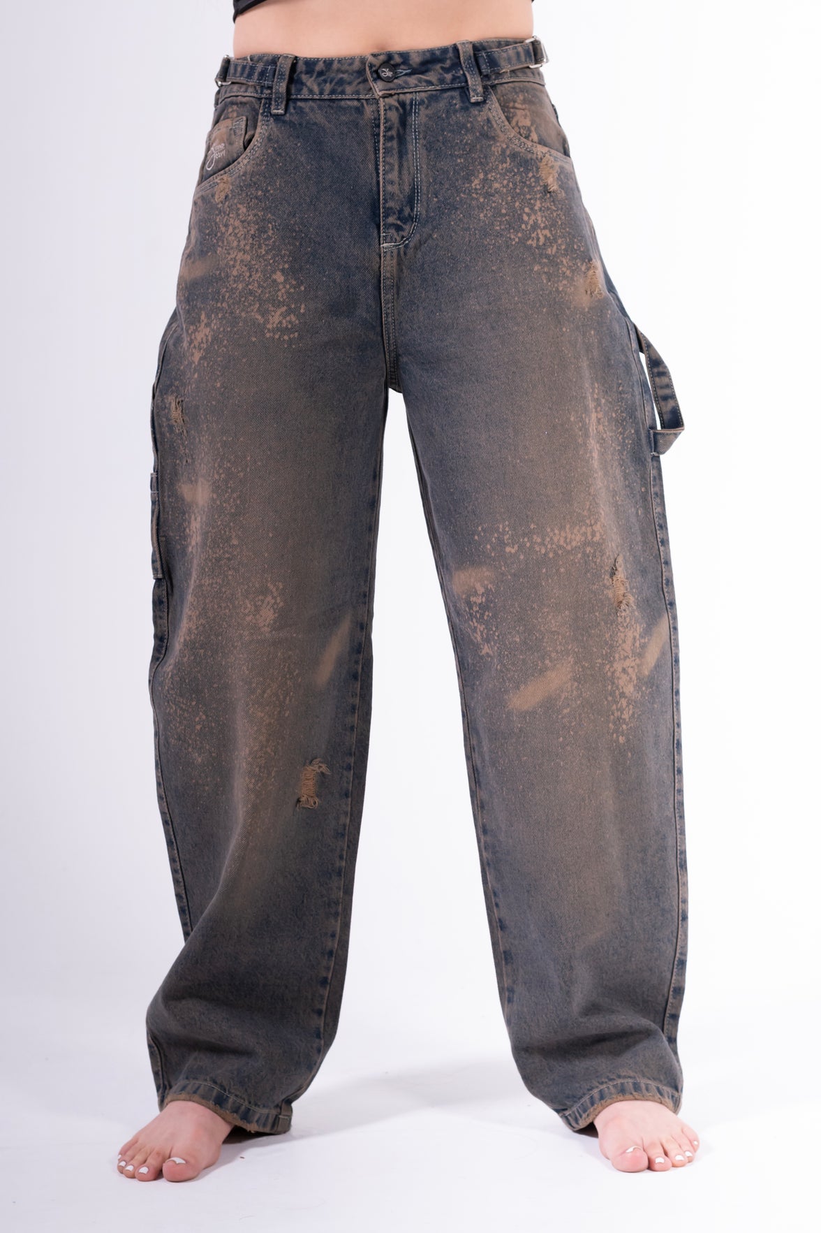 Jean baggy chispeado azul anaranjado