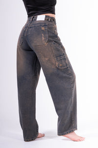 Jean baggy chispeado azul anaranjado