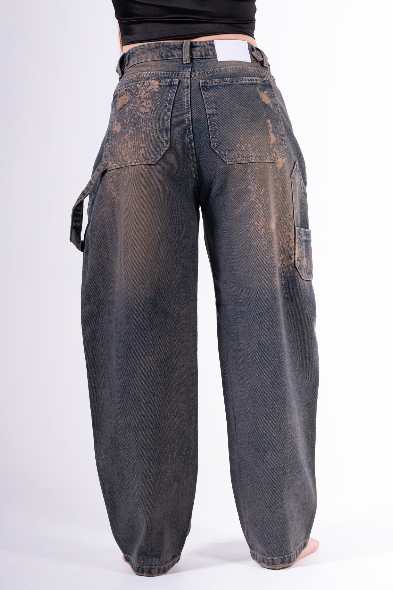 Jean baggy chispeado azul anaranjado
