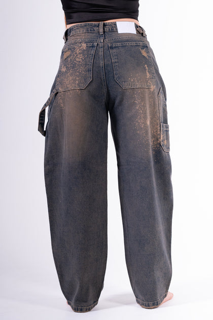 Jean baggy chispeado azul anaranjado