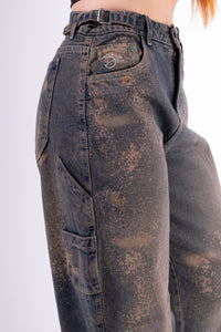 Jean baggy chispeado azul anaranjado