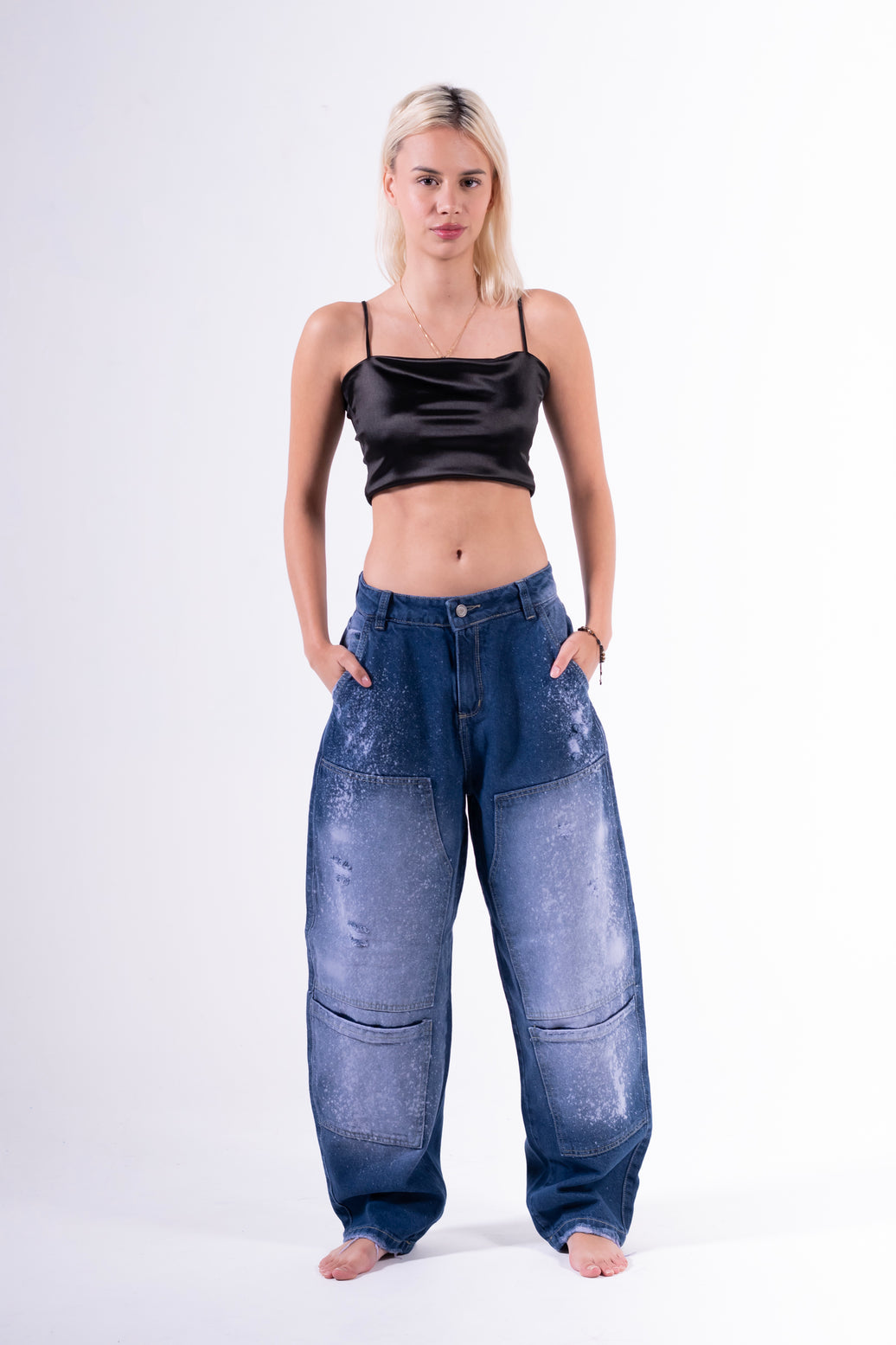 Jean Baggy sobrepuesto azul chispeado