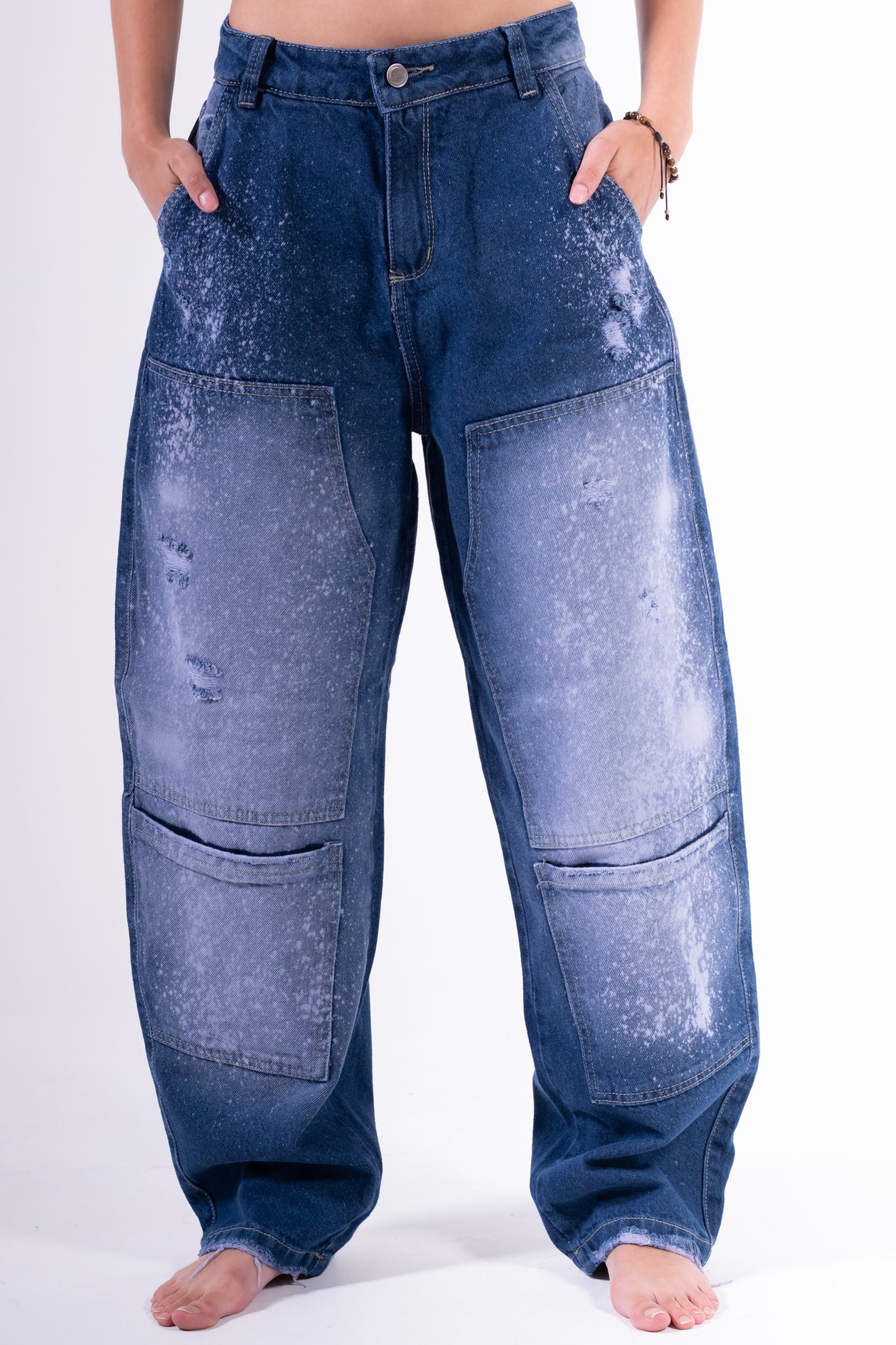 Jean Baggy sobrepuesto azul chispeado
