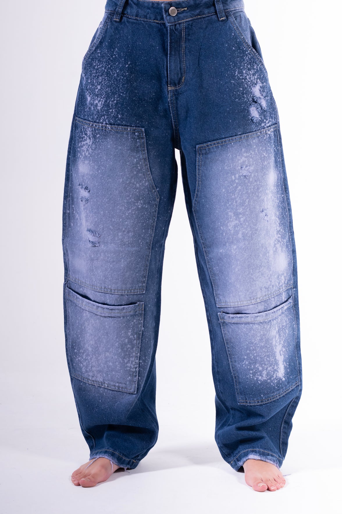 Jean Baggy sobrepuesto azul chispeado