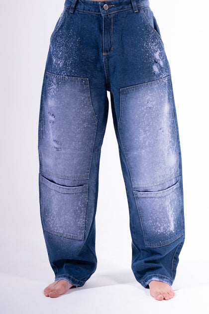 Jean Baggy sobrepuesto azul chispeado
