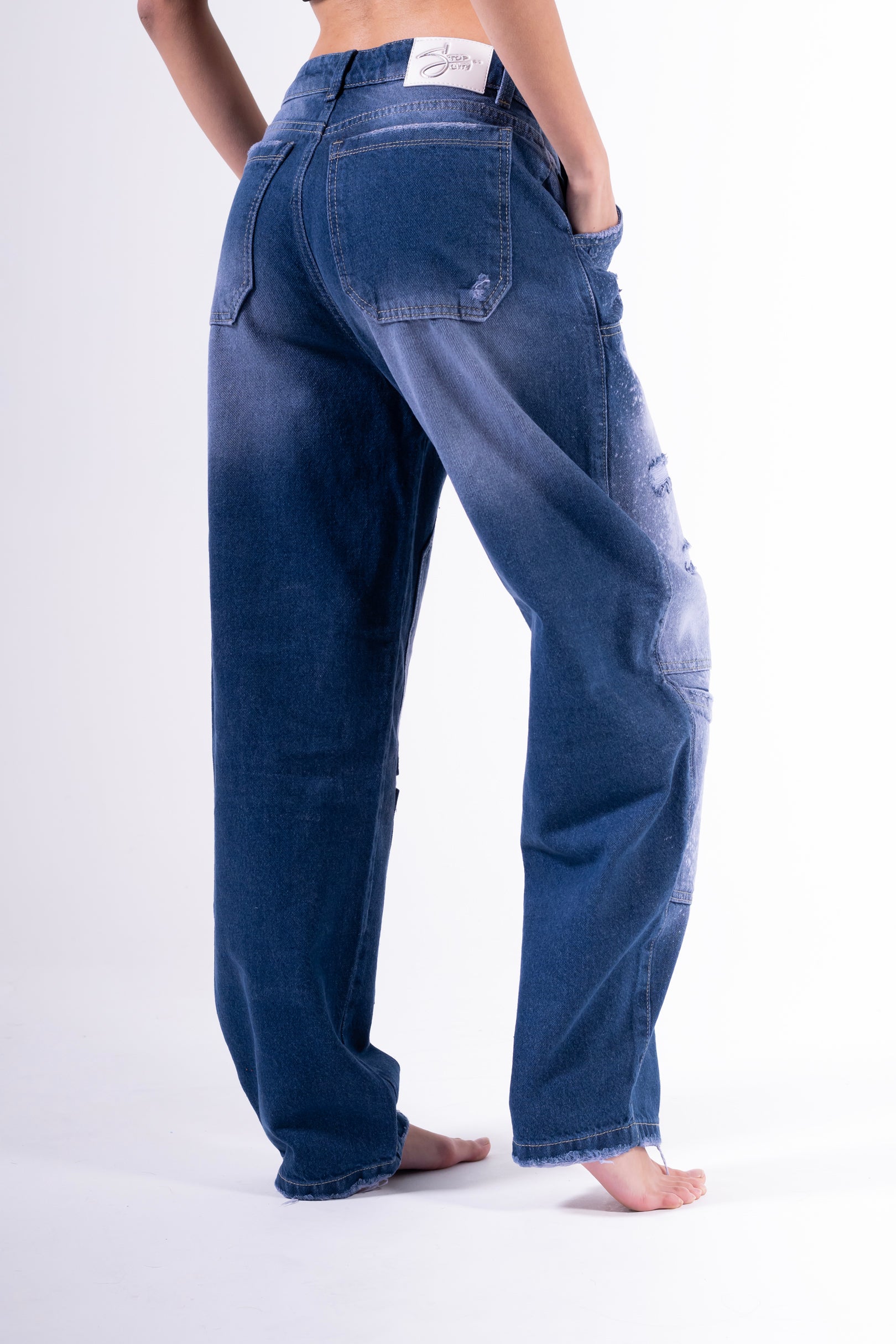 Jean Baggy sobrepuesto azul chispeado