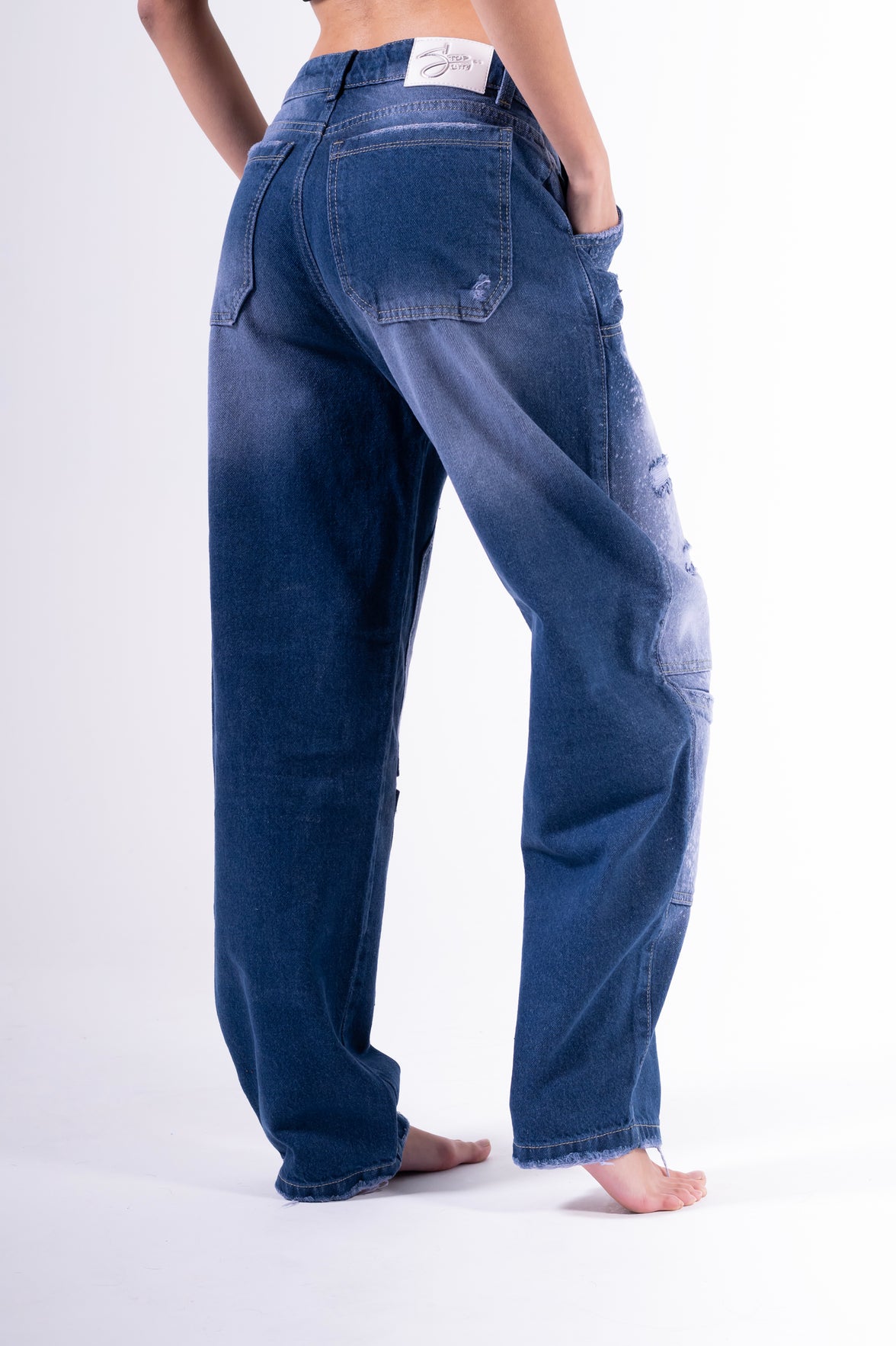 Jean Baggy sobrepuesto azul chispeado