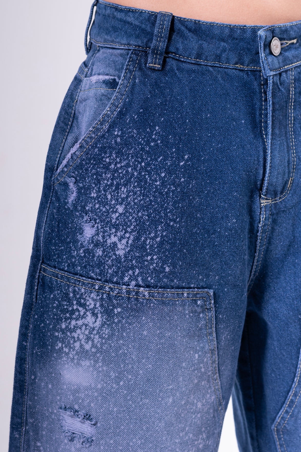 Jean Baggy sobrepuesto azul chispeado
