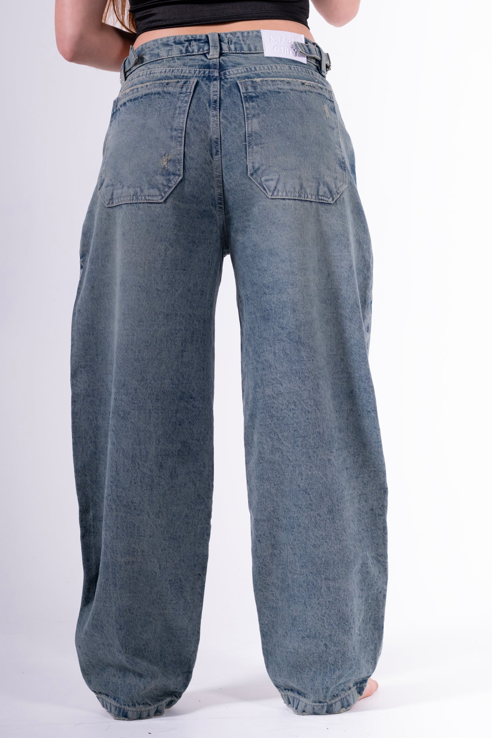 Jean baggy sobrebolsillo azul