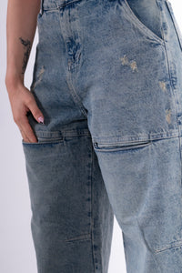 Jean baggy sobrebolsillo azul