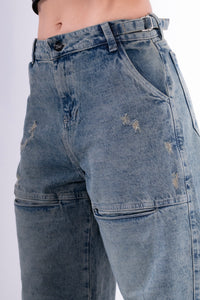 Jean baggy sobrebolsillo azul