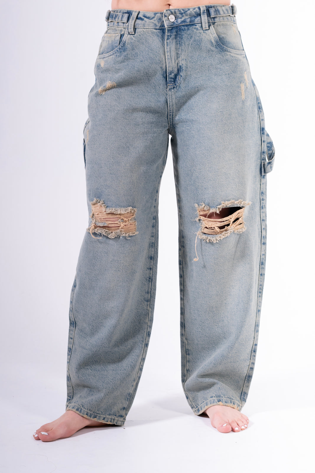 Jean baggy roto rodilla mantequilla