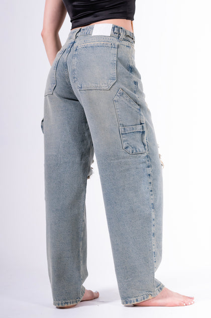 Jean baggy roto rodilla mantequilla