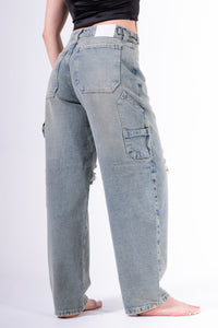 Jean baggy roto rodilla mantequilla