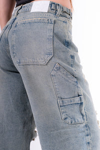 Jean baggy roto rodilla mantequilla