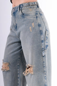 Jean baggy roto rodilla mantequilla